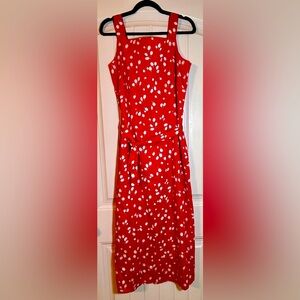 Red and white dress, tulip design